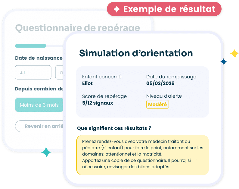 Capture d'écran d'un exemple de résultat de questionnaire de repérage
