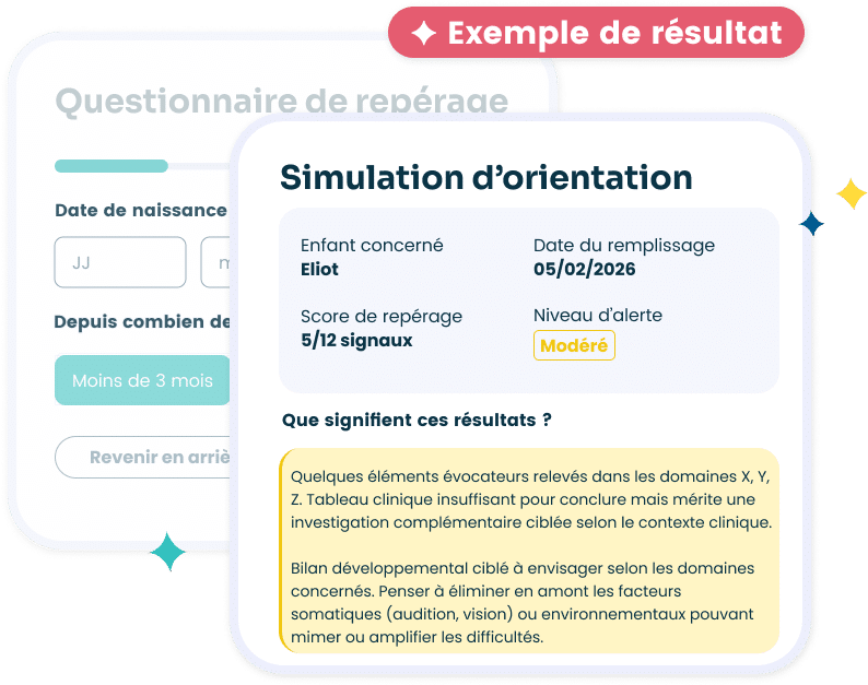 Capture d'écran d'un exemple de résultat de questionnaire de repérage